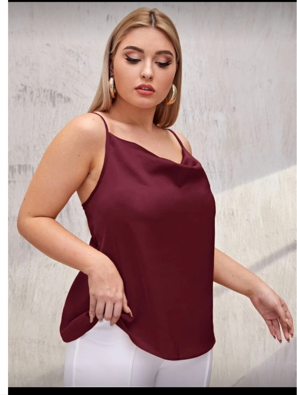 Satin Cowl Neck Burgundy Camisole Top - Womens 2X